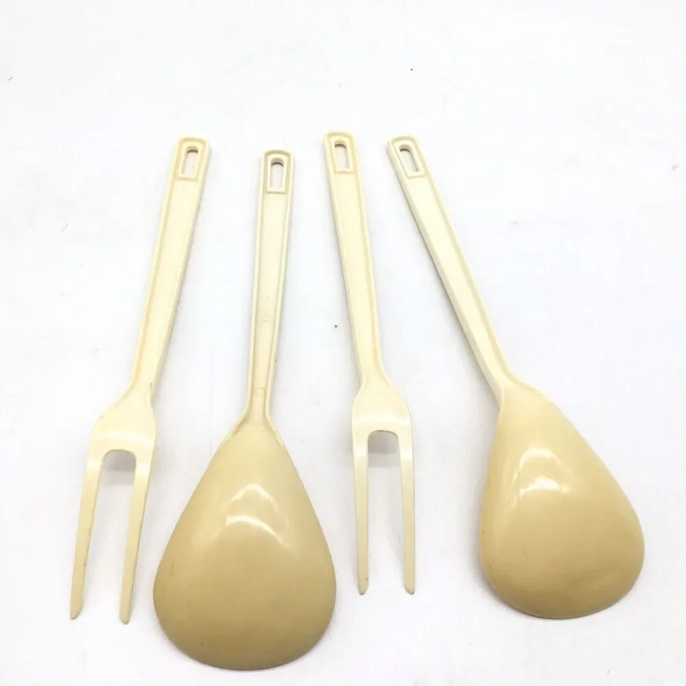 4 Vtg Spice of Life Ekco Nylon 11 inch Kitchen Spoon Fork Vegetable Pattern READ